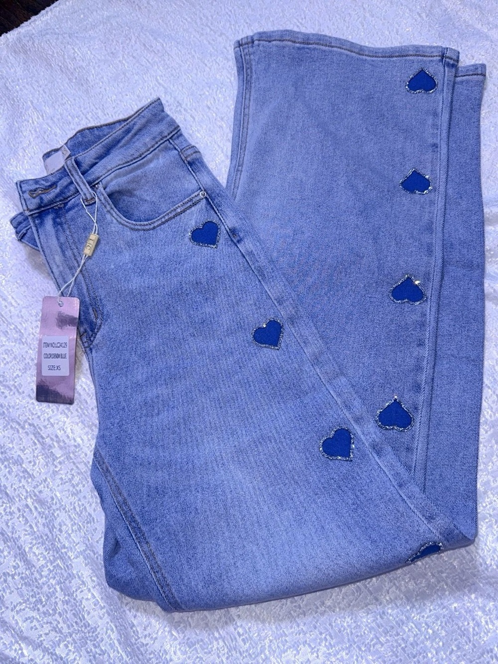 Women’s Blue Heart-Appliqué Jeans